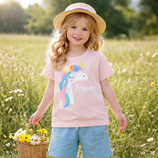 Cotton Unicorn T-shirt  For Girls (2-6y)