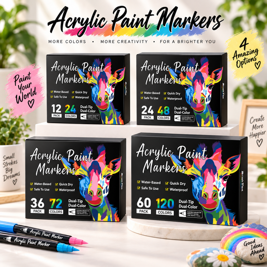 Dual-Tip Acrylic Paint Markers – 24 / 48 / 72 / 120 Colors
