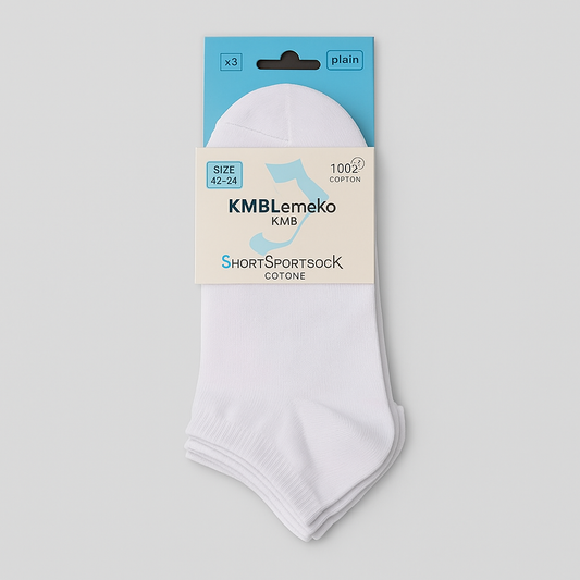 White Short Socks  3 Pairs Size 42-44