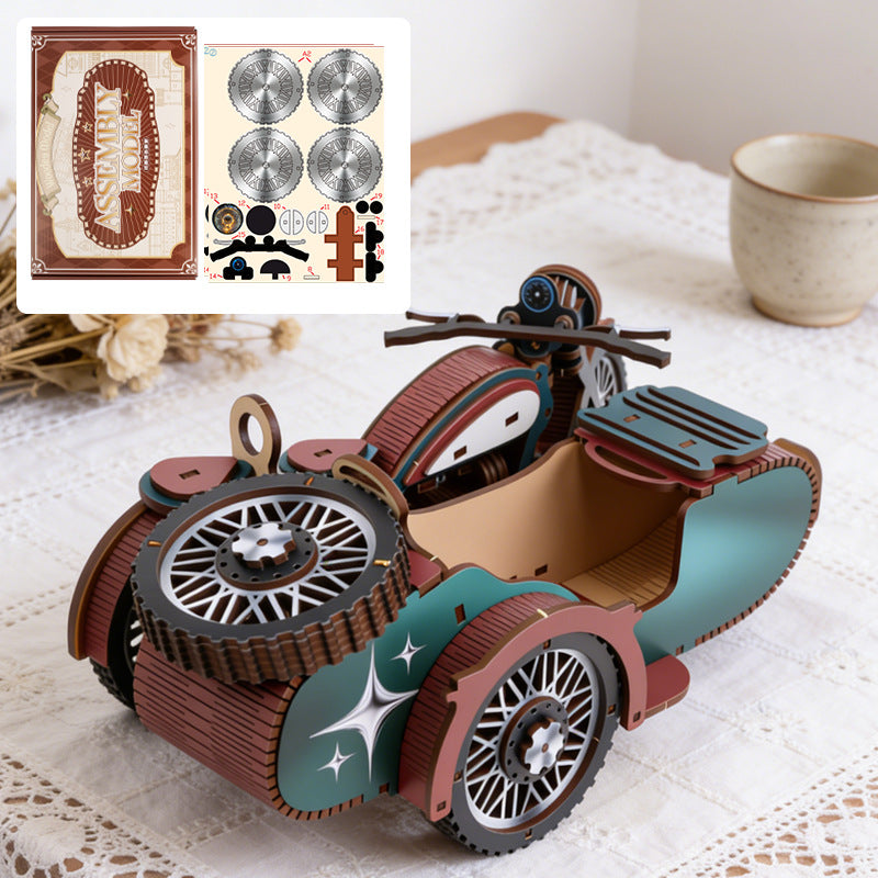 DIY Wooden 3D Motorcycle with Sidecar Puzzle | 14+