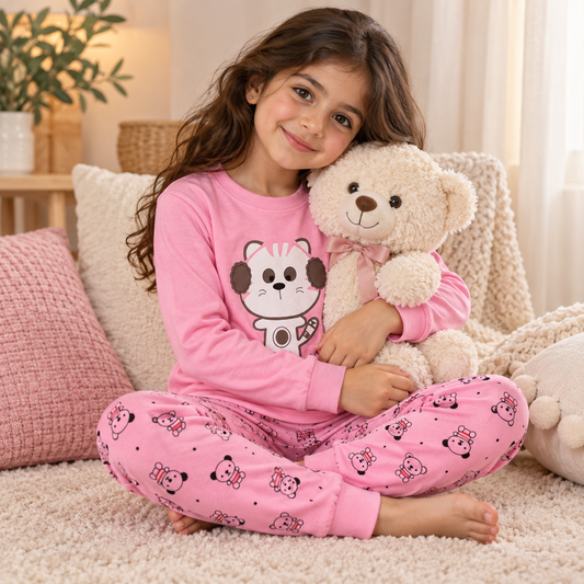Girls’ 100% Cotton Cat Pajama Set | 1–6Y