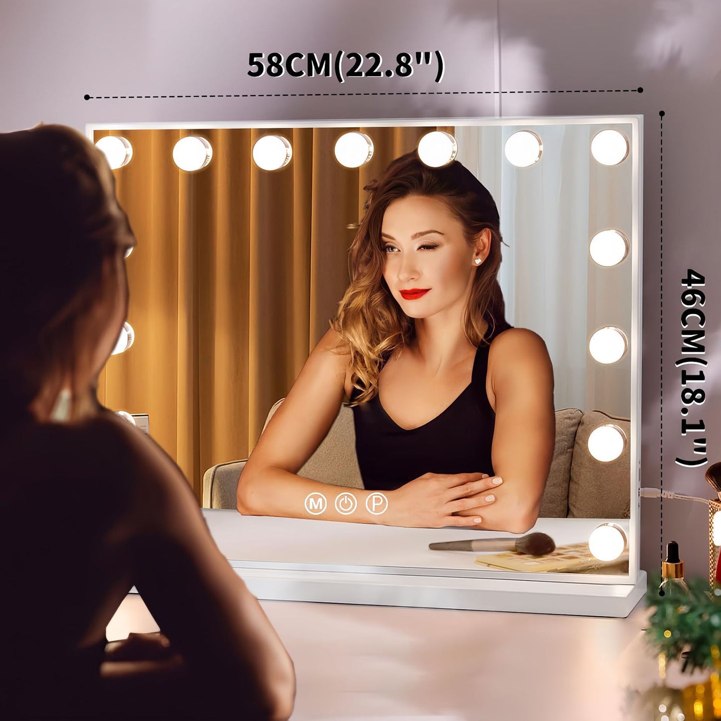 LED Makeup Mirror With Light Bulbs USB Charger 15 LEDS
