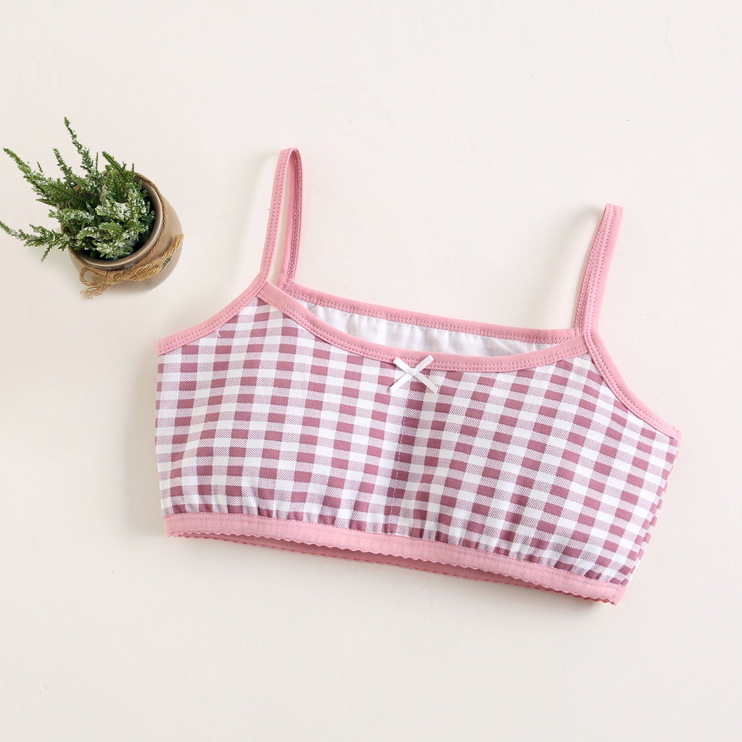 Girls Cotton Bras (4 pcs) – Thin Straps Pink Dots| Size 6–12Y