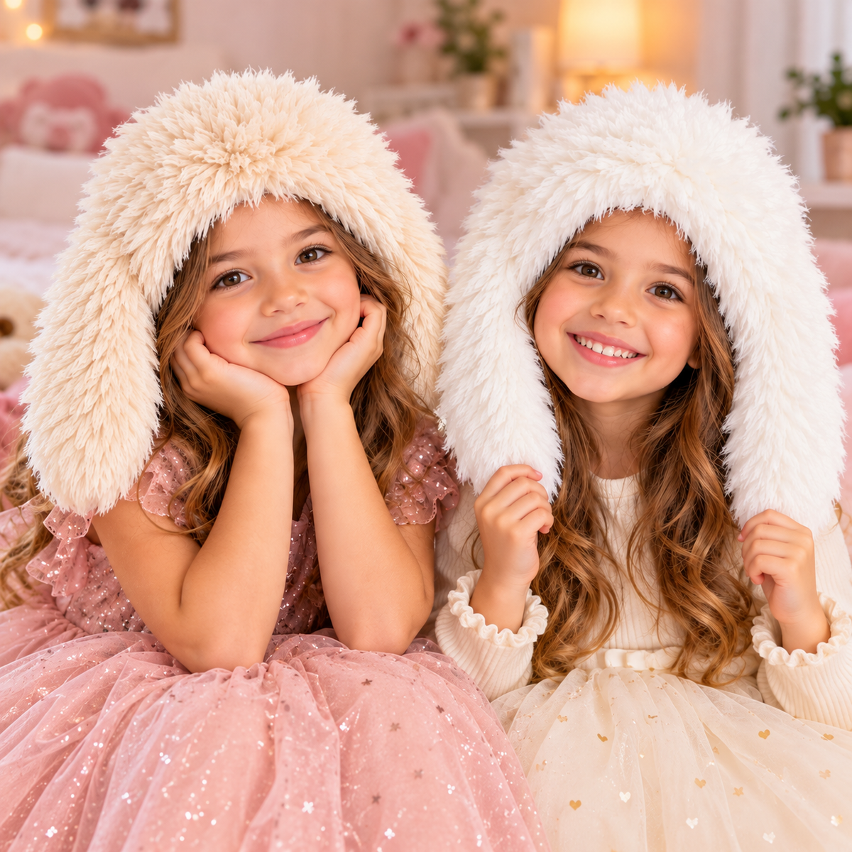 Girls Fluffy Bunny Ears Winter Hat Soft & Cozy