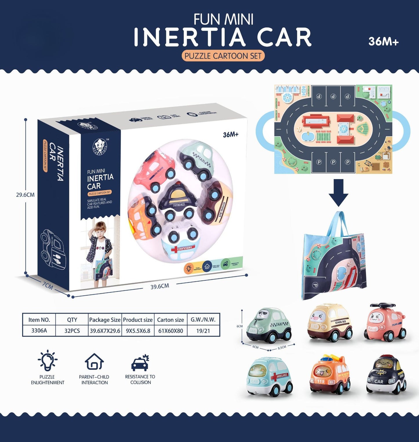 Baby Toy Car Set 6 Cars With Street Mat Bag