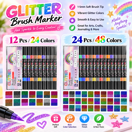 Glitter Brush Marker Set – 12pcs/24 Colors & 24pcs/48 Colors