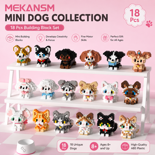 MEKANSM Mini Dog Collection – 18-Piece Building Block Collection| 8+