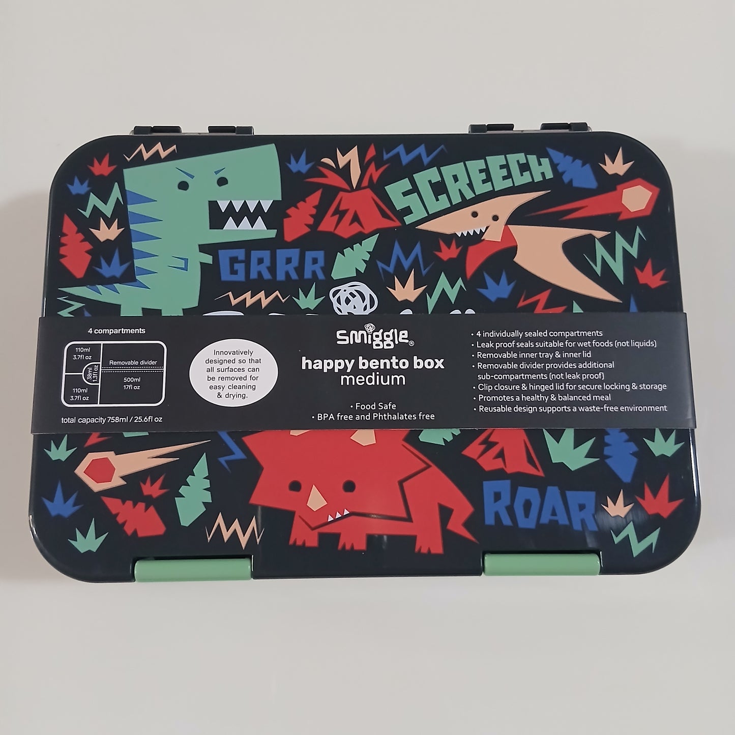 Smiggle Lunch Box Dinosaur Design 21x15x4.5