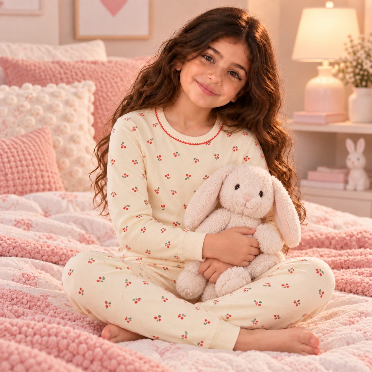 Girls’ 100% Cotton Cherry Pajama Set | 3–14Y