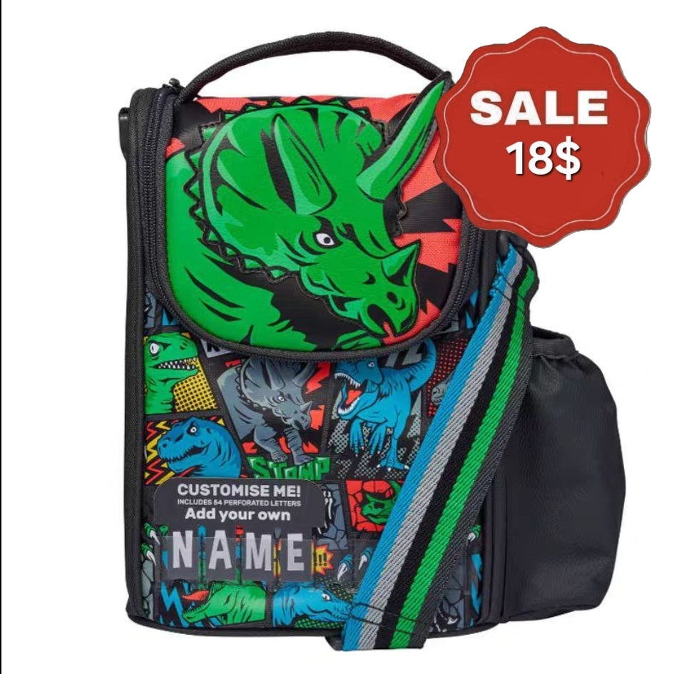 Smiggle lunch Bag | Shoulder Straps | Green Dinosaur | 26×18×12cm