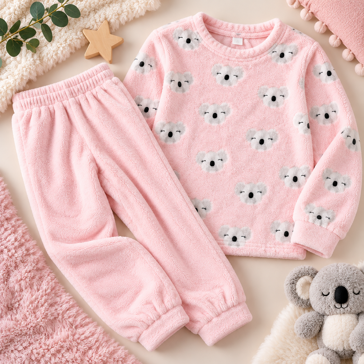 Warm Winter Fleece Pyjama Light Pink - Koala | Size 6-16Y