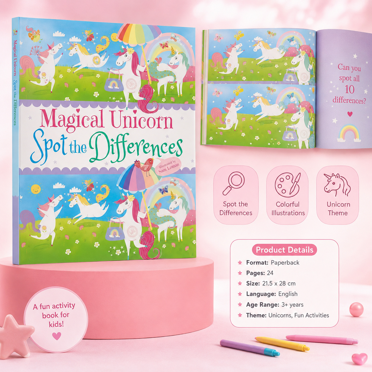 Magical Unicorn Spot the Differences Activity Book