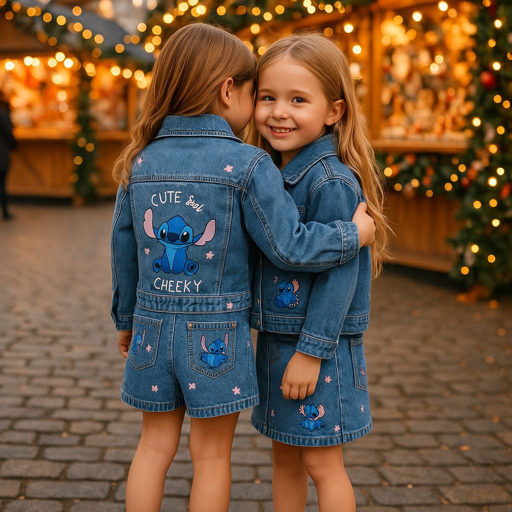 Outfit Jeans Set Jacket&Short Stitch Design Size 2-8y