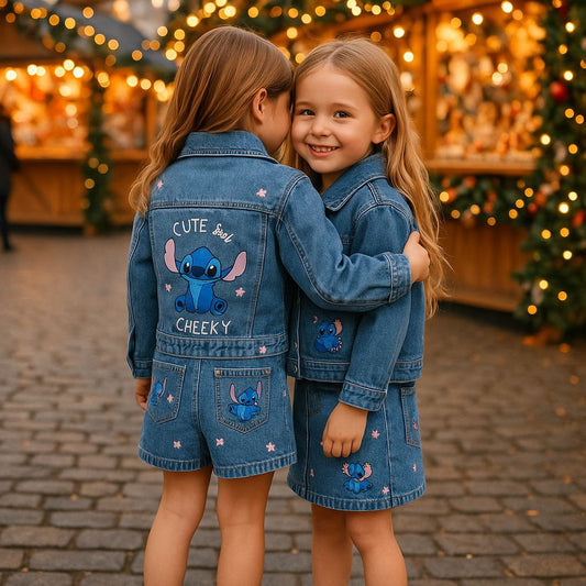 Outfit Jeans Set Jacket&Short Stitch Design Size 2-8y