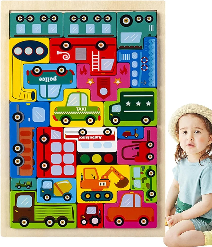 Puzzle Board Vehicles Colorful Educational Wooden Toy