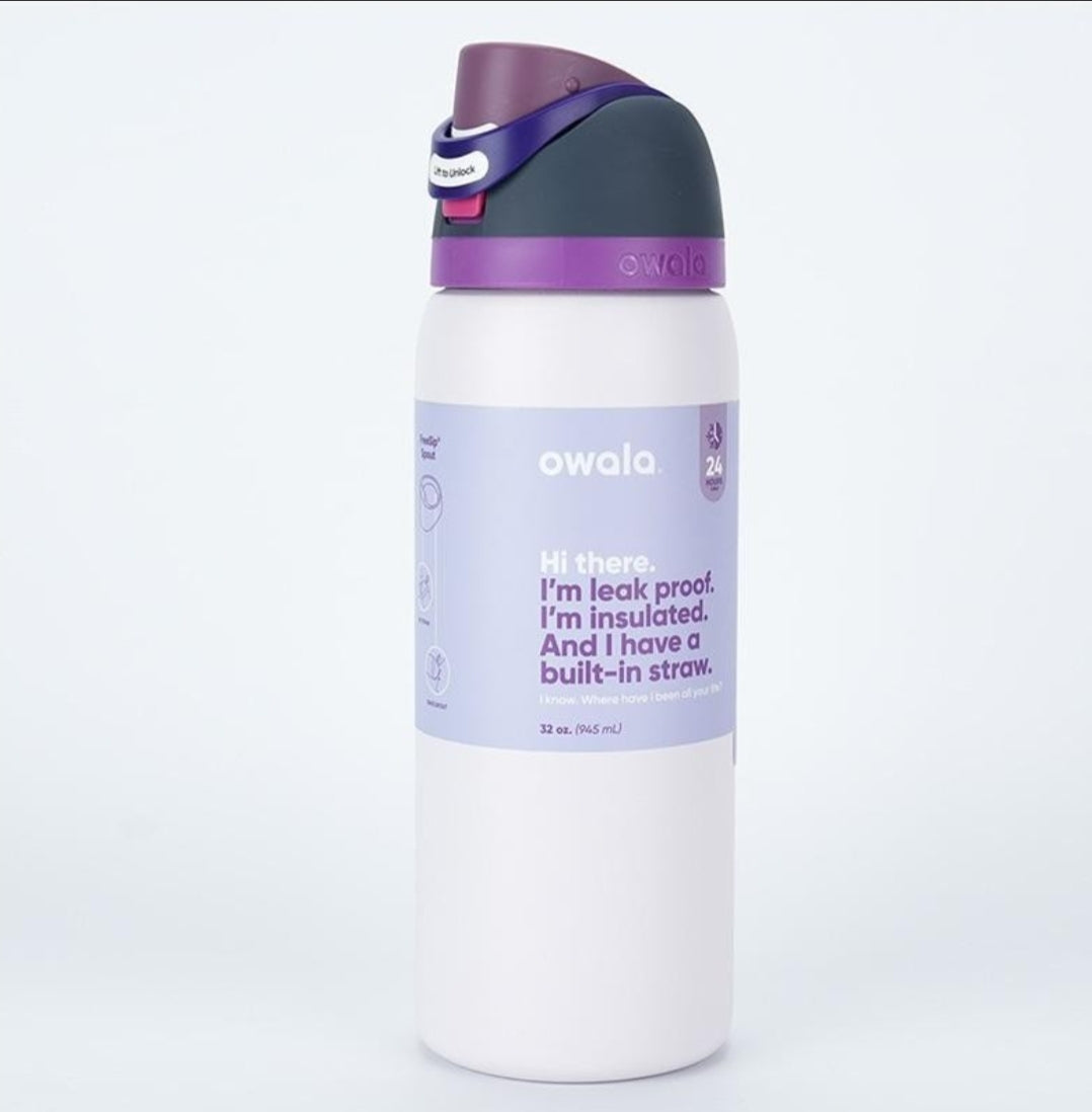 Owala Bottle Stainless Steel FreeSip Leak-proof | White&Purple | 710ml