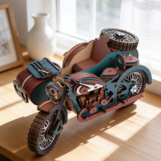 DIY Wooden 3D Motorcycle with Sidecar Puzzle | 14+