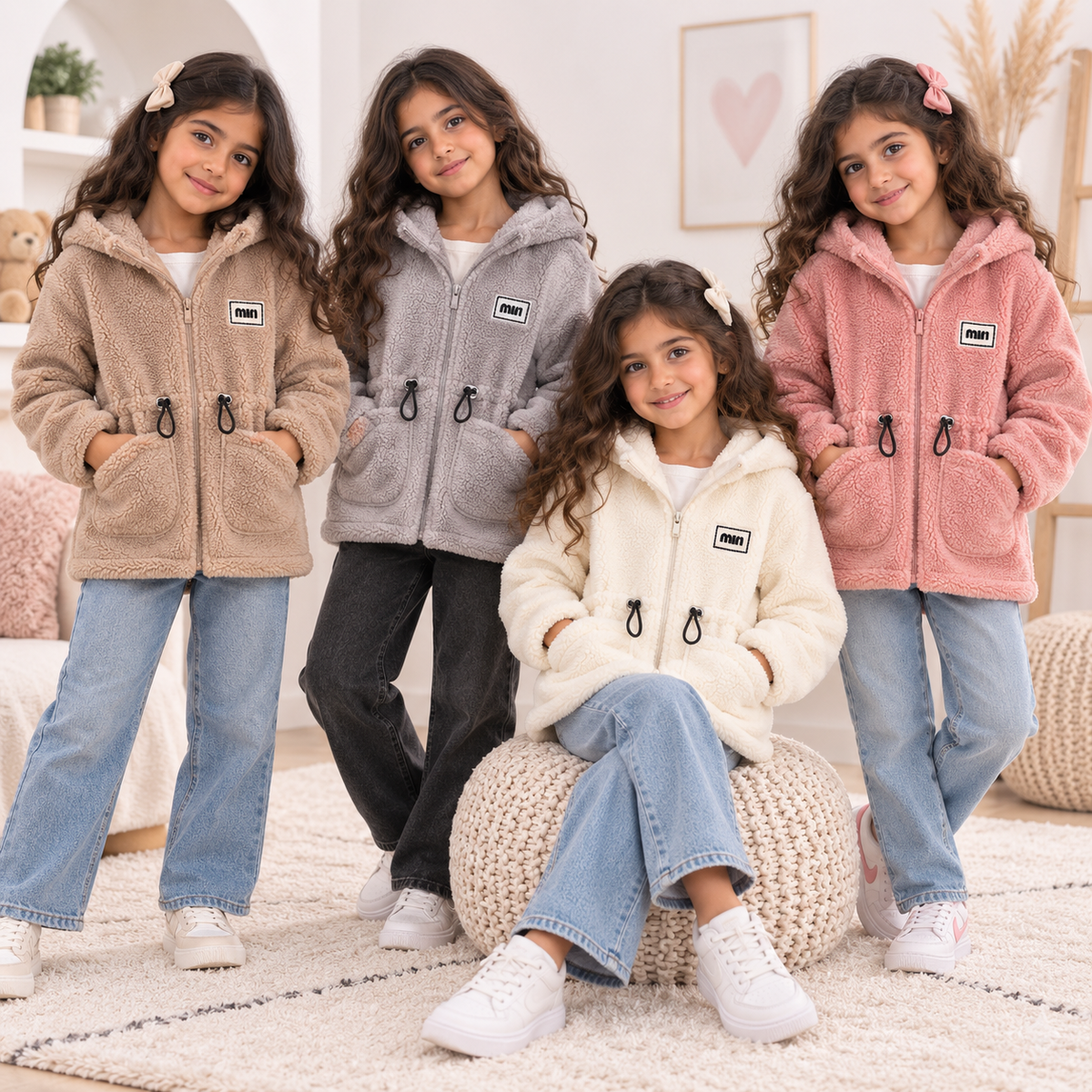 Kids Cozy Teddy Fleece Hooded Zip Jacket – 4 Colors | Size 3-14y