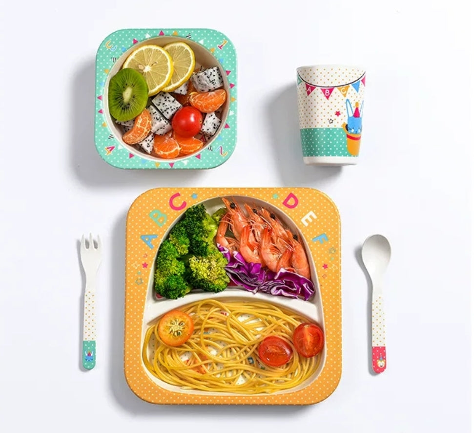 Set Kids Dinnerware Set - Children Dishes 100% Bamboo Fiber