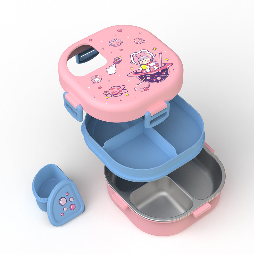 Lunch Box Bento Stainless Steel Space | +Spoon | 19×19×9cm