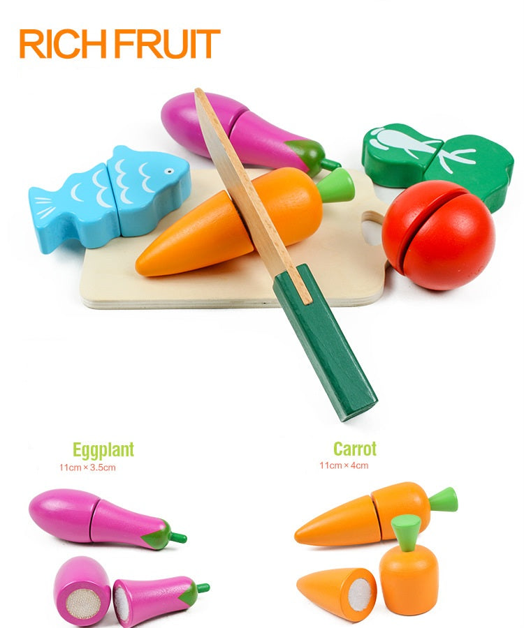 Wooden Fruit & Vegetable Cutting Play Set with Storage Bucket | 2+