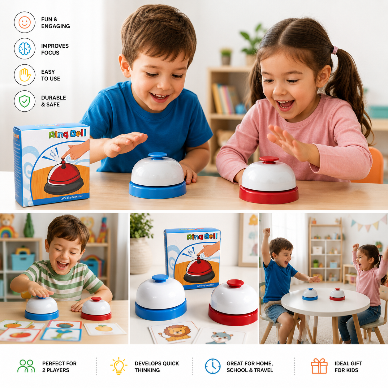 Ring Bell Reaction Game for Kids – Interactive Buzzing Bell Toy Fun & Learning | 3+