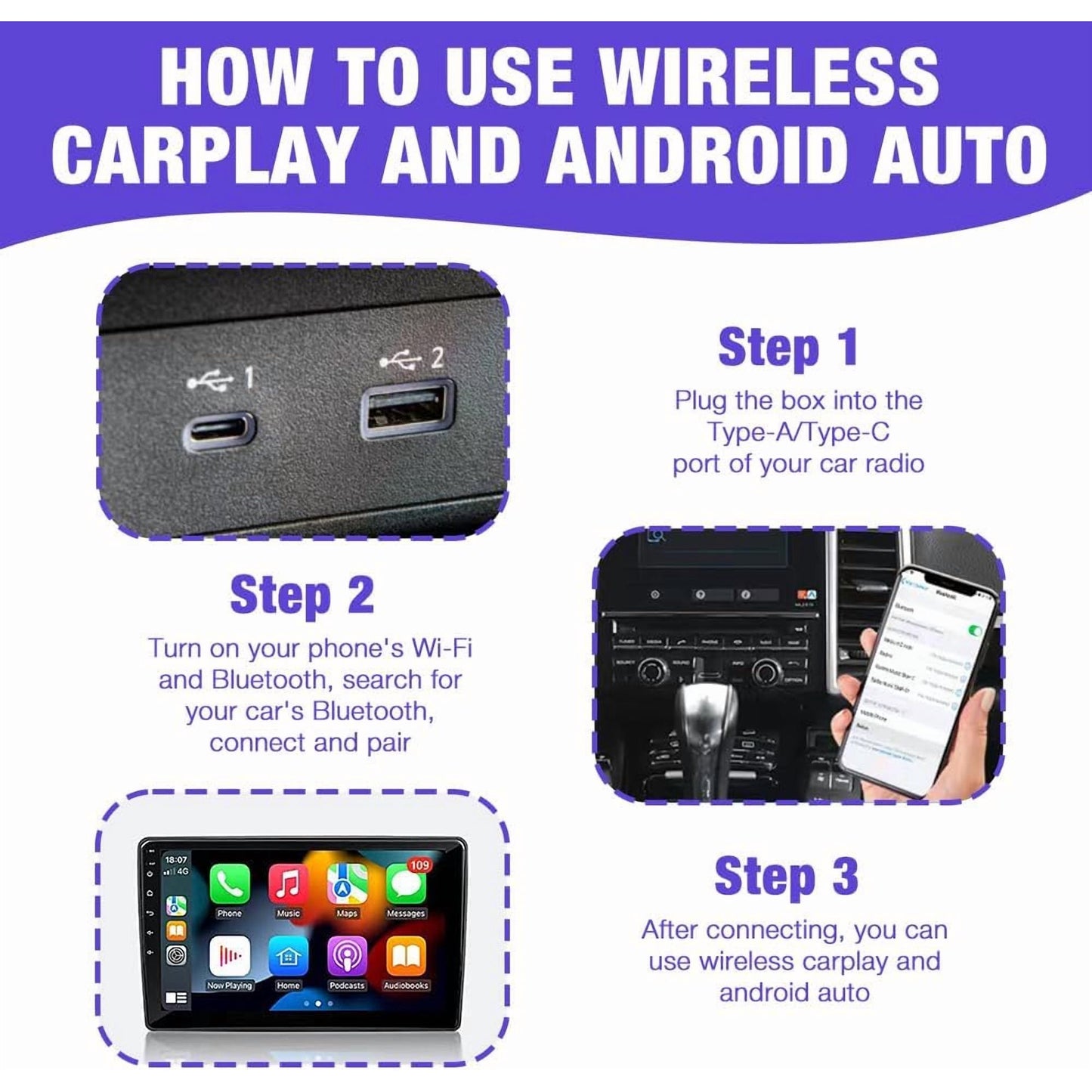 Wireless CarPlay Adapter & Android Auto 2in1