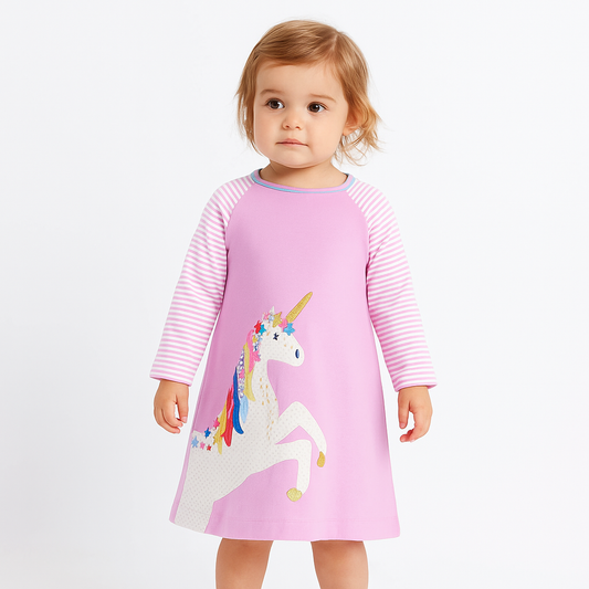 Cotton 100% Dress Purple Unicorn Design size 2y