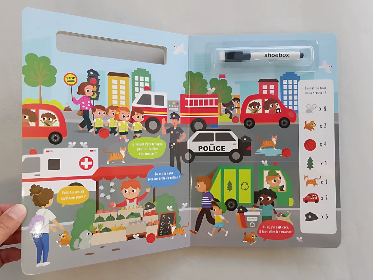 " Cherche Et Trouve " Livre-Ardoise Avec Marqueur Effaçable - French Book | Hard Cover | 3+