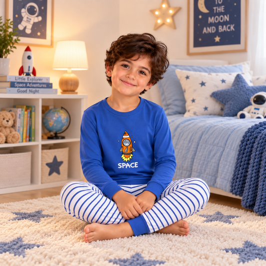 Boys’ 100% Cotton Space Pajama Set | 8–14Y
