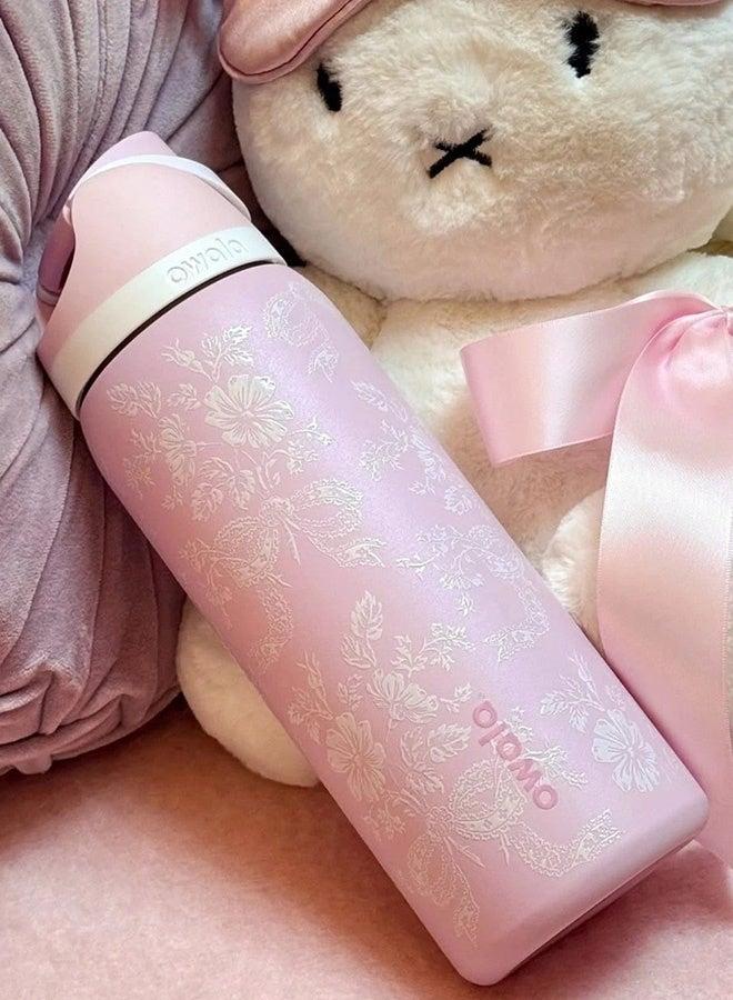 Owala Bottle Stainless Steel Free Sip Leak-proof Pink With White Flower 710-950ml