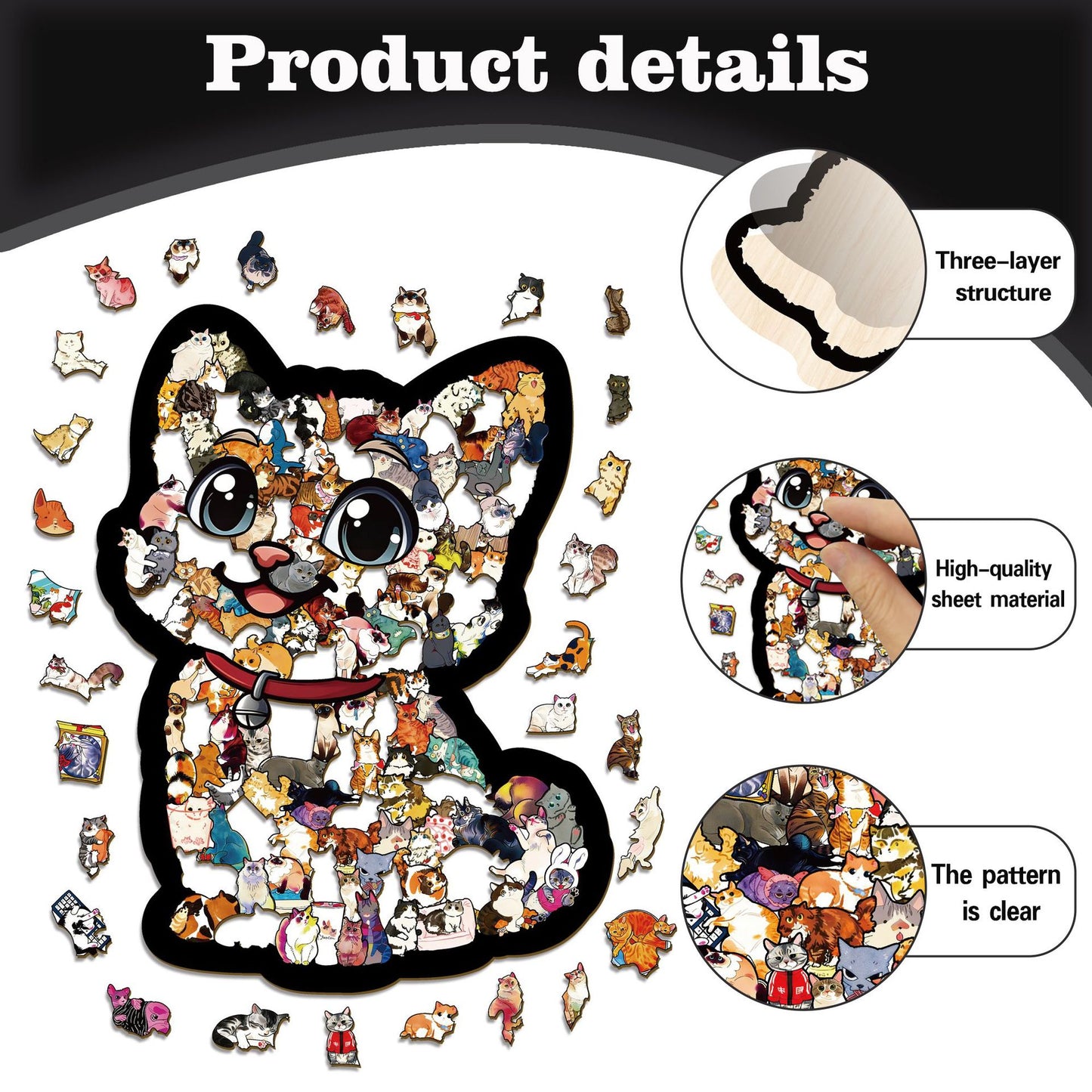 Funny Cat Wooden Puzzle – 135 Pieces | DIY Animal Jigsaw for Kids & Adults | 26002