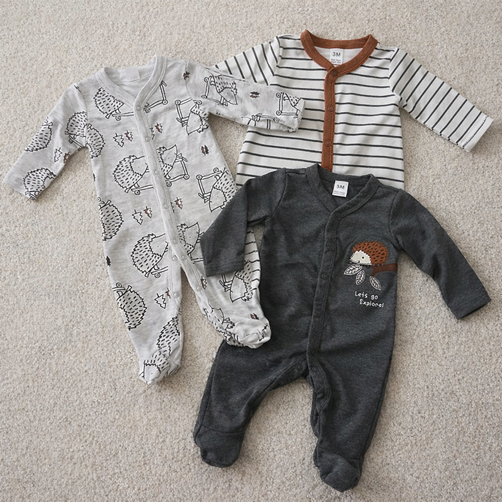 Set Of 3 Pcs Boys Babywear Hedgehog Design Size 3-12m Cotton