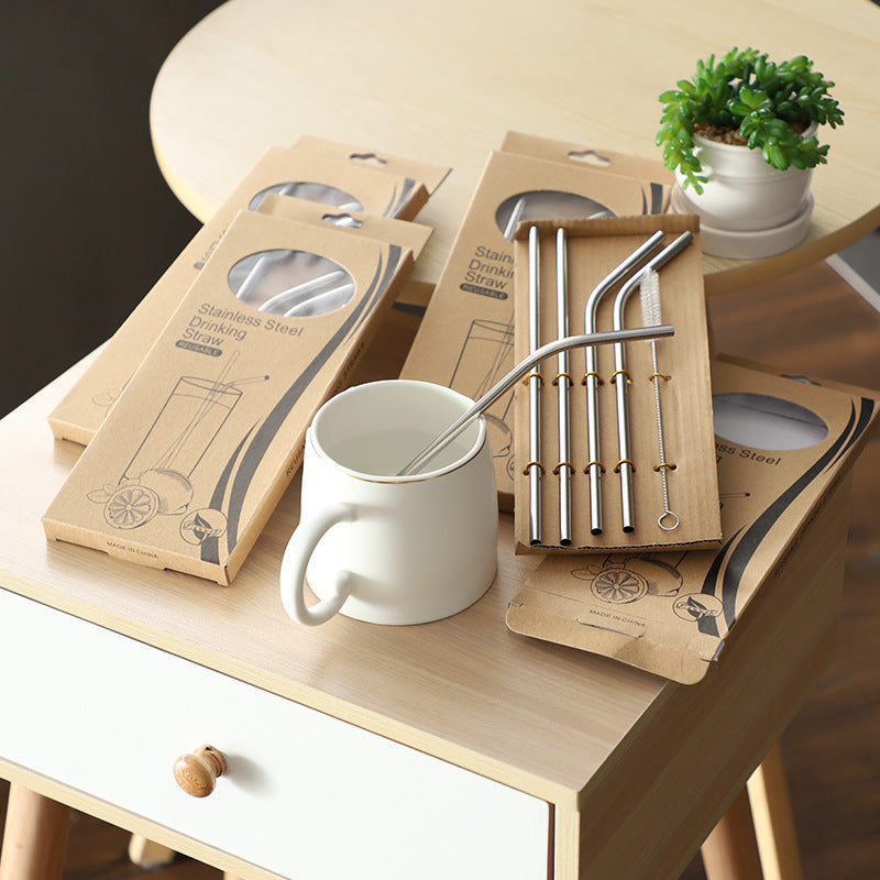Reusable Stainless Steel Drinking Straw 4pcs  With 1 Cleaners Pipe