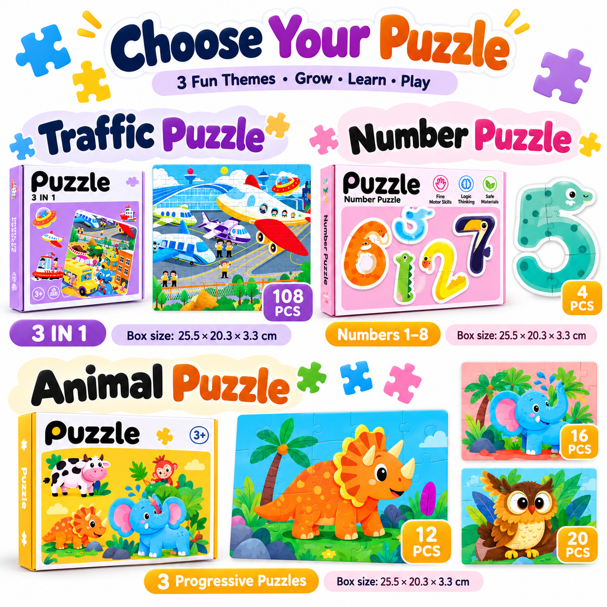 Progressive Educational Puzzle Set for Kids | 3+