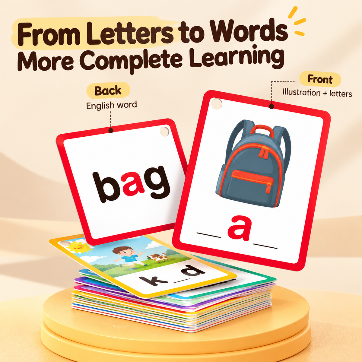 Words & Spelling Educational Flashcards Set – 100 Cards + 4 Pens | 3+| Size 13×9×5.5cm