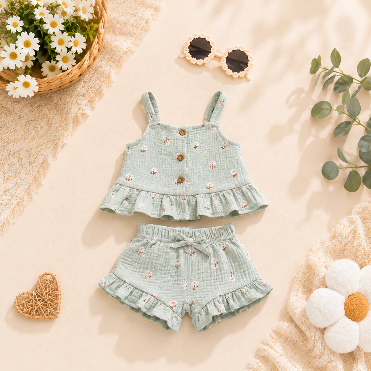 Baby Girl Floral Muslin 3PCS Summer Set | Size 2-4y