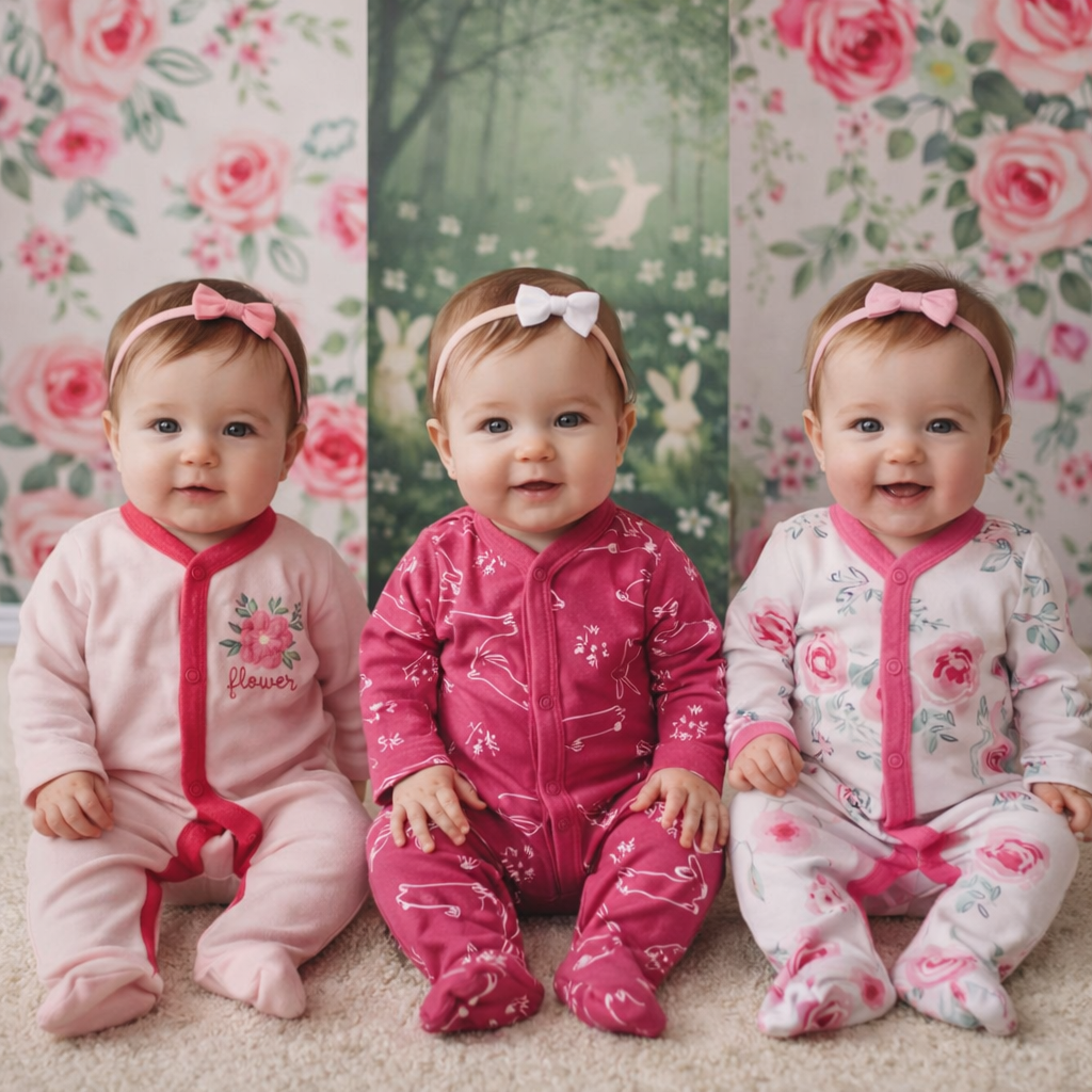 Set Of 3 Pcs Girls Babywear Flower And Rabbit Design Size 6-12m Cotton
