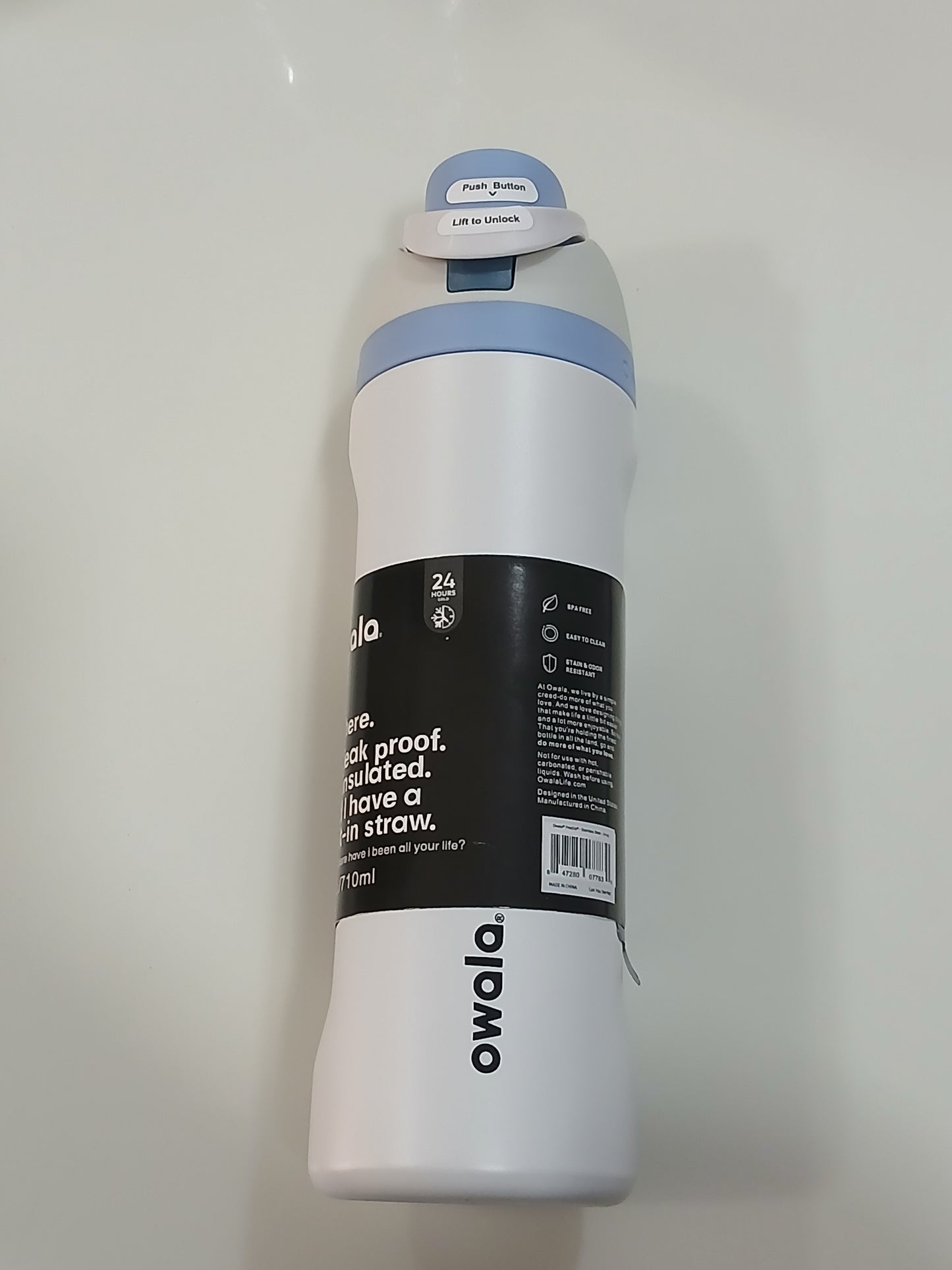 Owala Bottle Stainless Steel FreeSip Leak-proof | White & Blue | 710ml