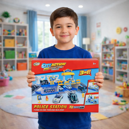 3-in-1 Police Station Parking Building Play Set