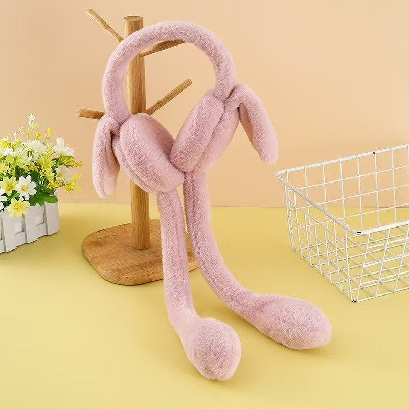 Cute Plush Bunny Ear Muffs - Moving Bunny Ear