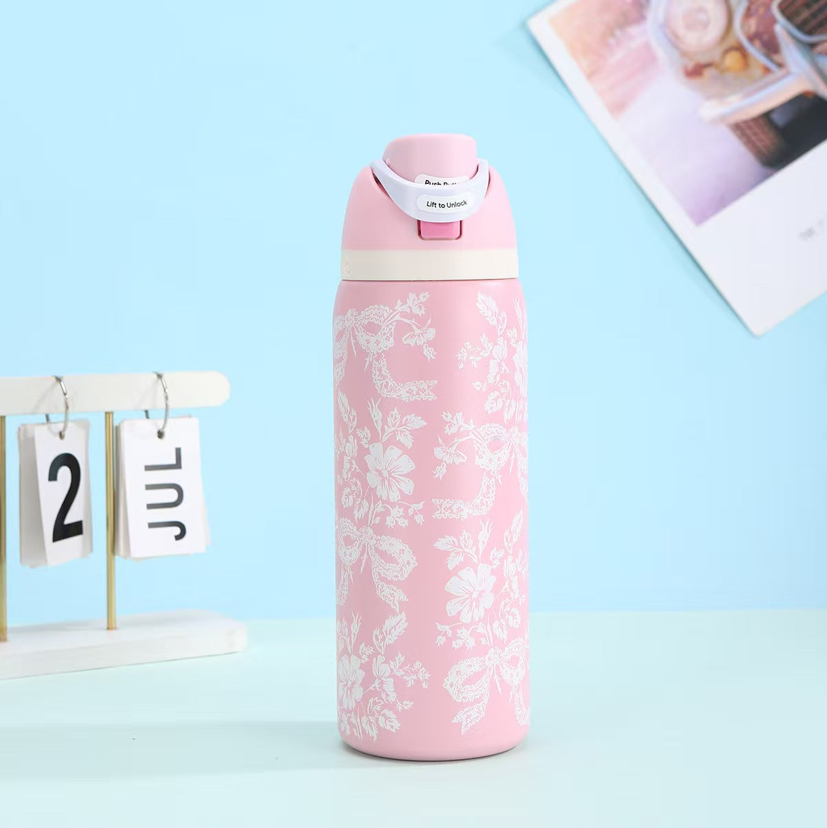 Owala Bottle Stainless Steel Free Sip Leak-proof Pink With White Flower 710-950ml