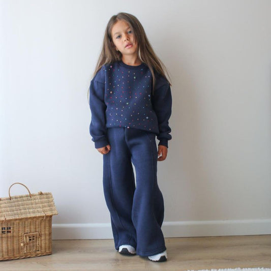 Navy Blue Outfit Cotton With Fleece 3-10y