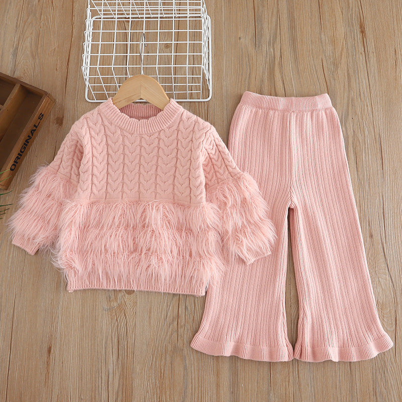 Girls’ Faux Fur Trim Knit 2-Piece Set | 2–7Y