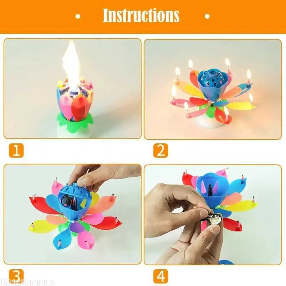 Musical Lotus Birthday Candle – Blooming Flower Cake Candle