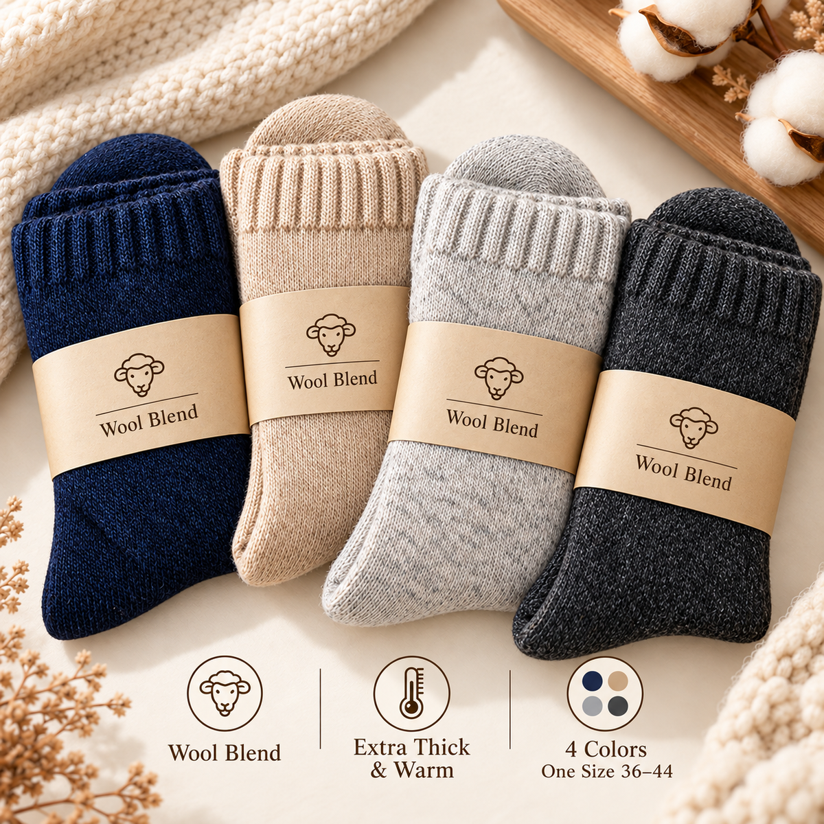 Extra-Thick Wool Blend Winter Socks | Size 36–44