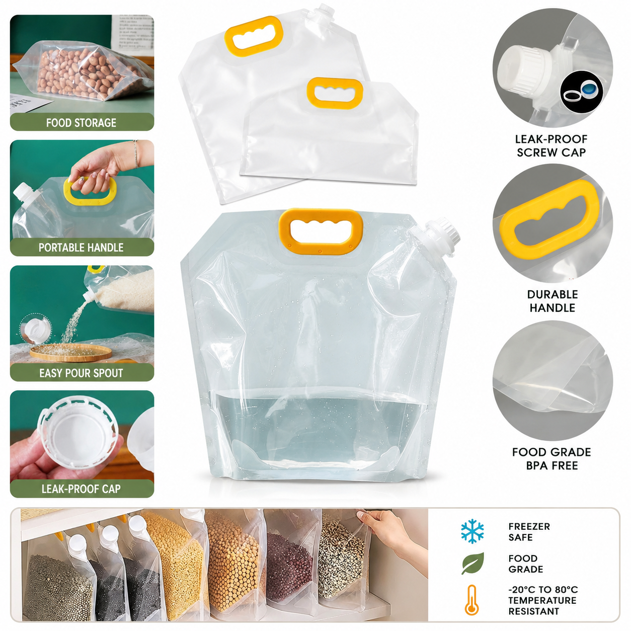Stand-Up 2.5L / 5L Beverage Carry Pouch Bag Clear Food Grade With Side Spout