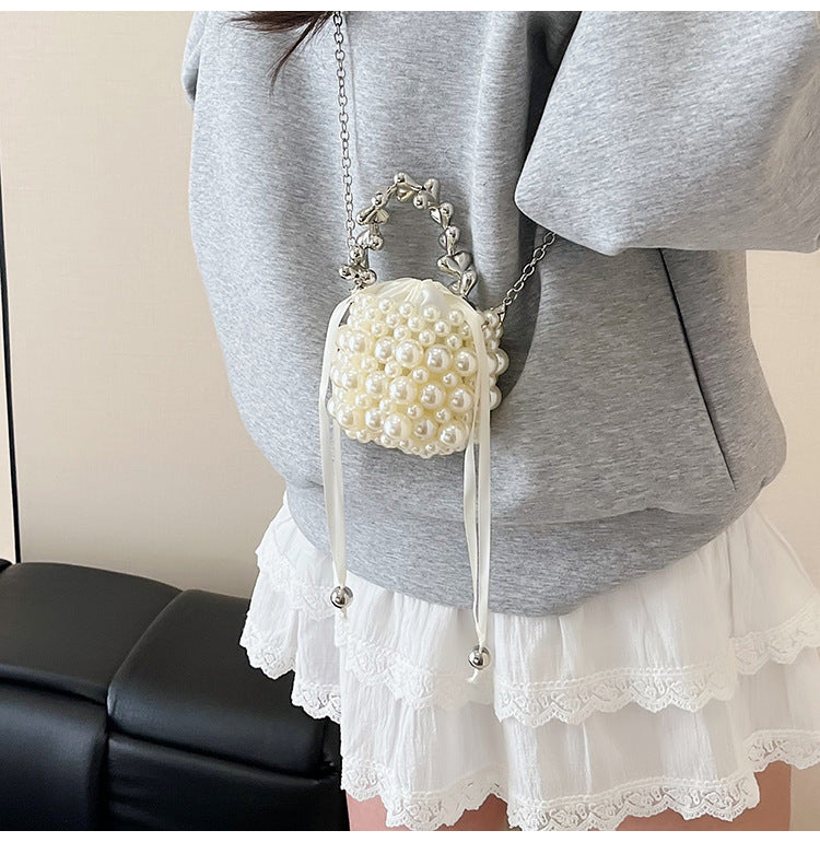Girl Pearl Beaded Mini Drawstring Bag