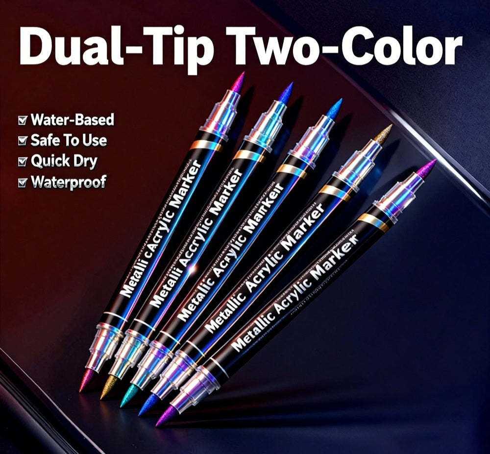 12PCS Metallic Acrylic Dual-Tip Brush Markers – 24 Colors