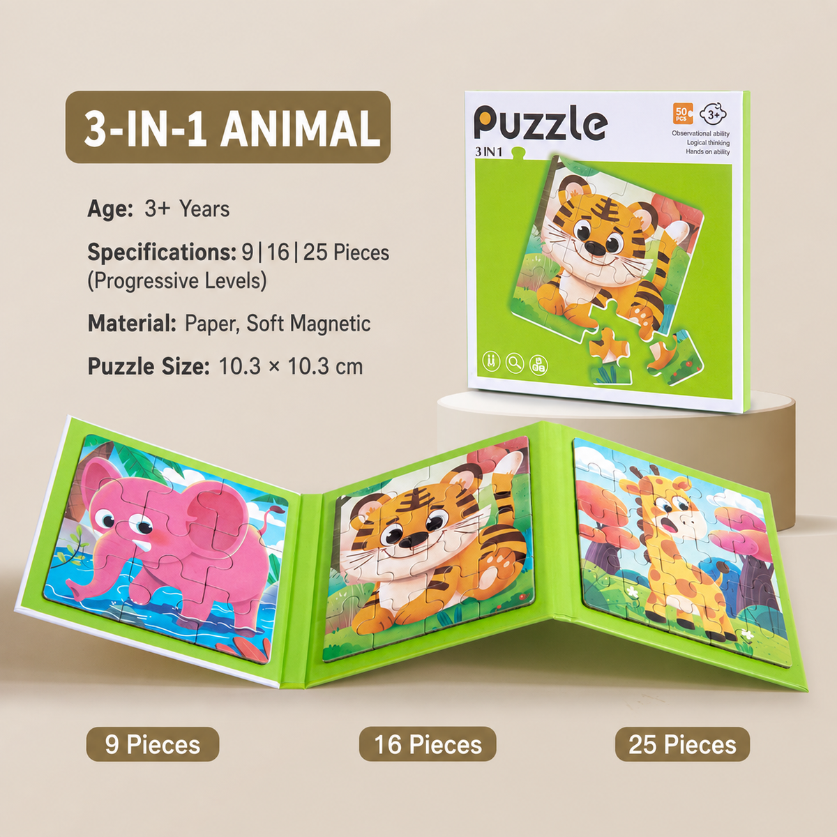 3-in-1 Magnetic Puzzle Set for Kids | 3+